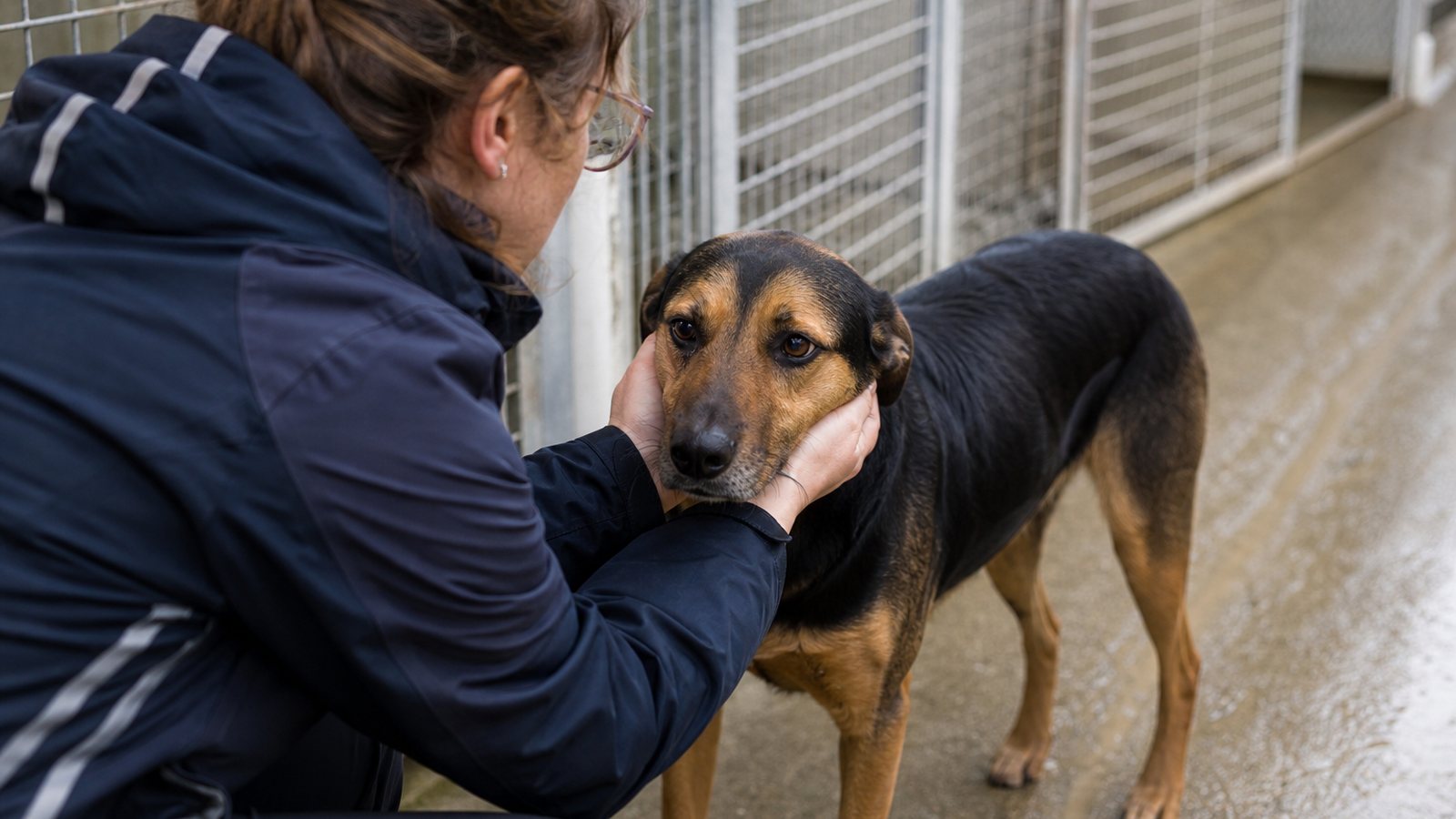 Chien craintif installé avec sa couverture dans un box calme à son arrivée en pension